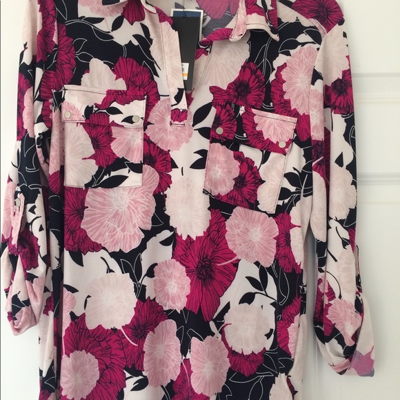 Jones New York Blouse Tab Sleeve Floral Print S - Picture 7 of 9